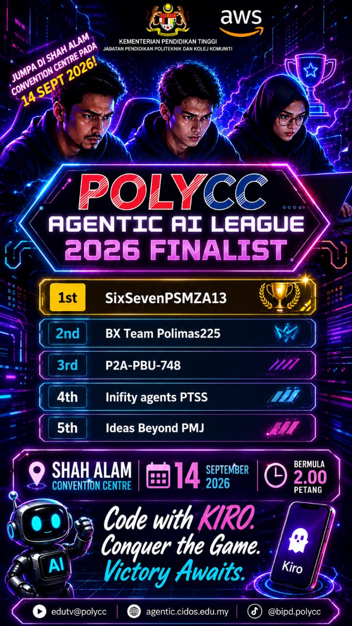 Finalis POLYCC Agentic AI League 2026 - pertandingan peringkat akhir 14 September 2026 di Shah Alam Convention Centre